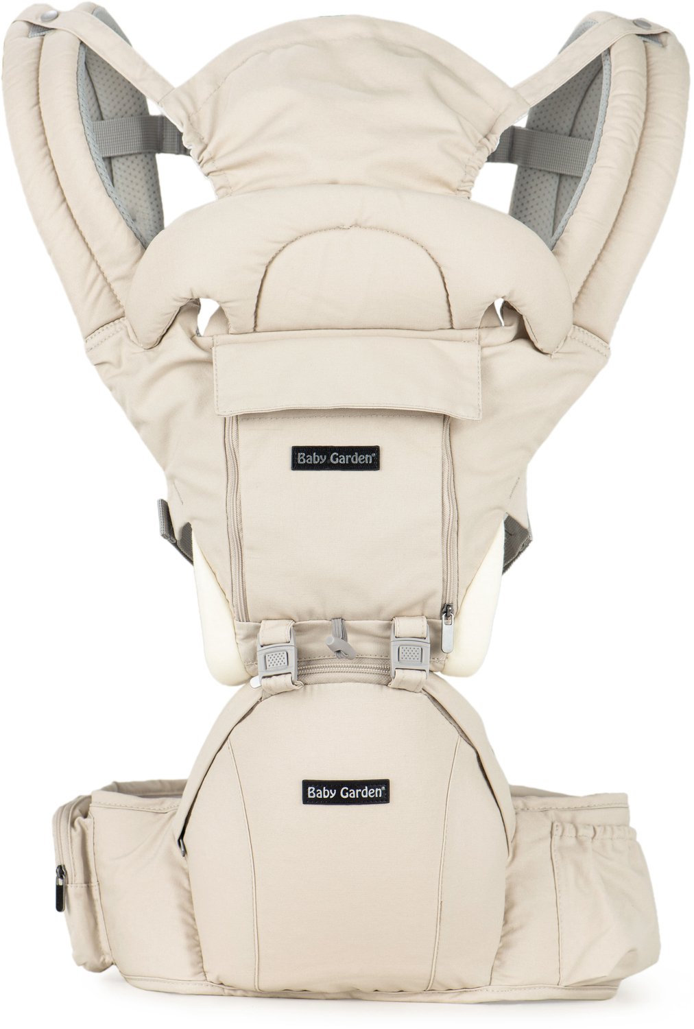 Baby Garden Draagzak Baby 4 in 1 met Heupdrager - Ventilatiesysteem - Zonnekap - EU Gecertificeerd - Incl. Slabbetje - Beige
