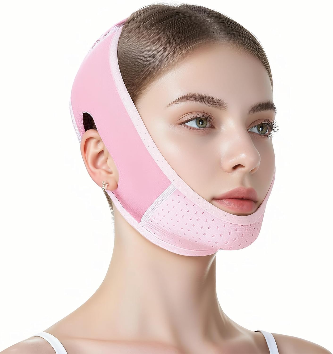 V-vormig Gezichtsmasker,Herbruikbaar V-vormig masker voor een dubbele kin, ademend liftend masker en afslankband voor een V-vormige kin,Roze