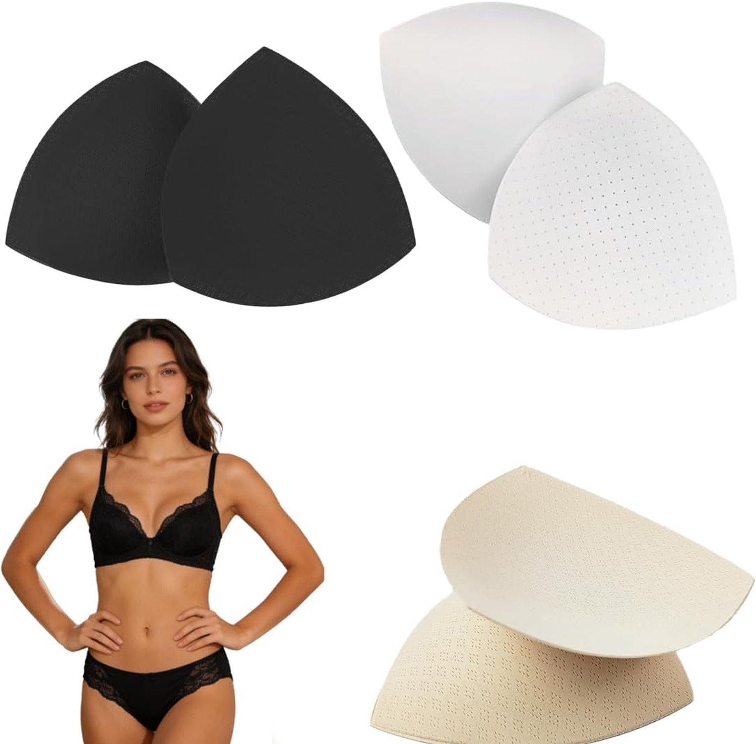 Pads inzetstukken, 3 paar driehoekige verwijderbare beha-pads, inzetstukken voor dames, comfortabele sportcups, bh-inzetstuk voor bikini, lingerie, top, badpak