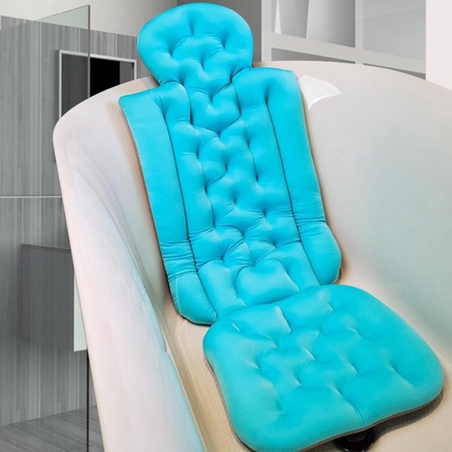 Badkussen voor het hele lichaam - Luxe badaccessoire - Ontspannen in bad - Ergonomisch ontwerp - 39x32x76cm - Blauw