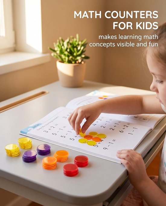 100 stuks bingo chips plastic chips, transparante kleurteller teller bingo chips voor bingo speelkaarten wiskunde oefenen aantal speelchips, thuisschoolbenodigdheden wiskunde tellers — afbeelding 2
