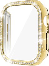 Stravo Case / Hoesje voor Apple Watch Series 12 46mm – Full Cover met Screenprotector – Hardcase Beschermhoesje met Strass Rand – Goud