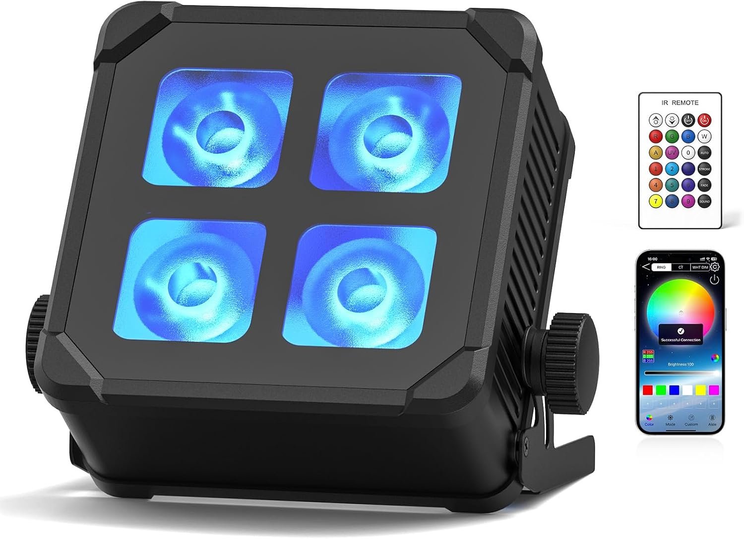 4 x 10 W LED-par-accu waterdicht, RGBWA UV-podiumlicht buitenspot IP65 met afstandsbediening, ondersteunt app, IR, 2,4 GHz draadloos voor regendagen zwembad bruiloft bar show disco