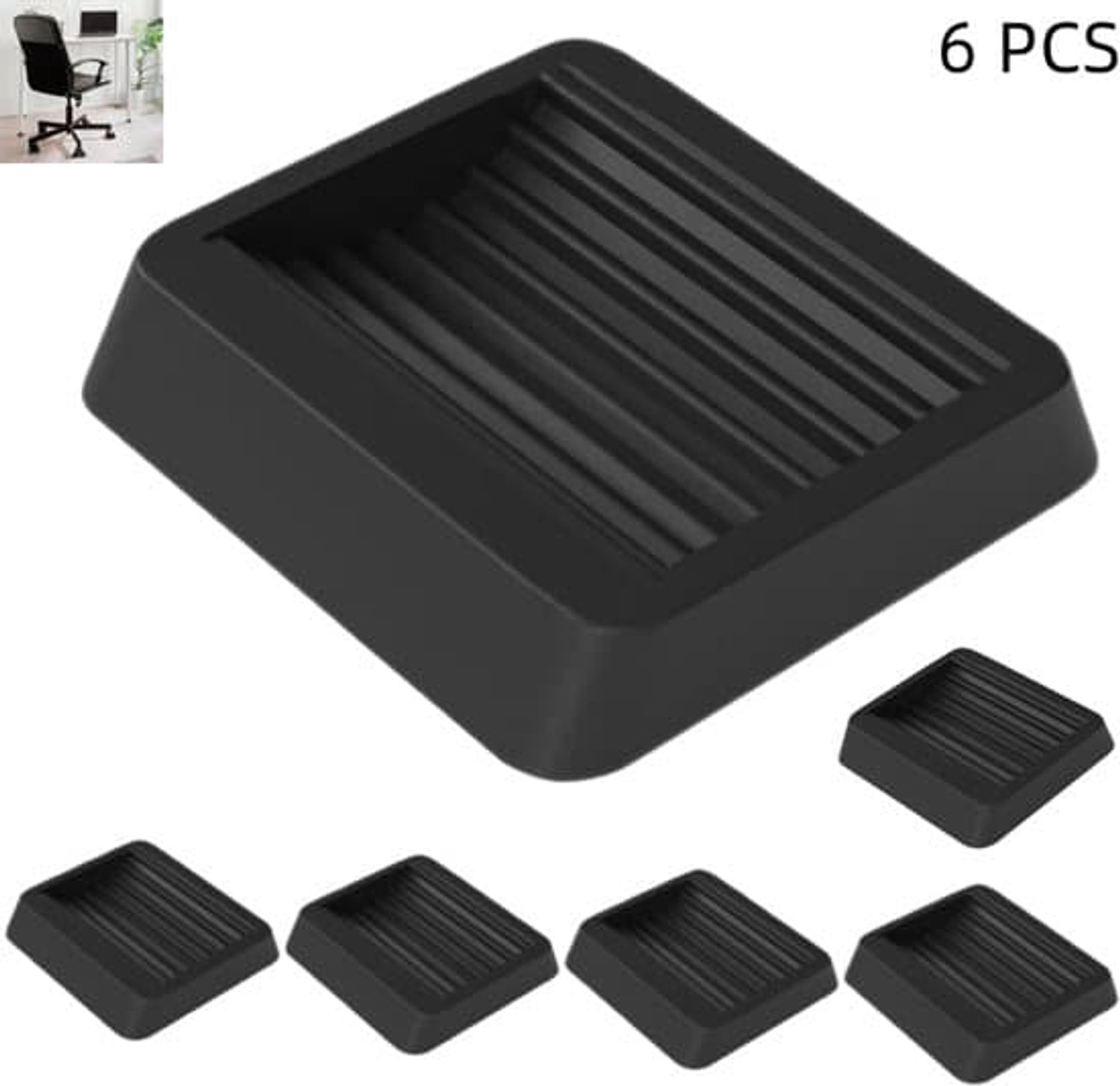 6-delige set, bedpootbeschermers om verschuiven te voorkomen, rubberen meubelbeschermers, antislipwielen, geschikt voor alle meubelwielen, banken, stoelen, 8×8×2 cm, zwart