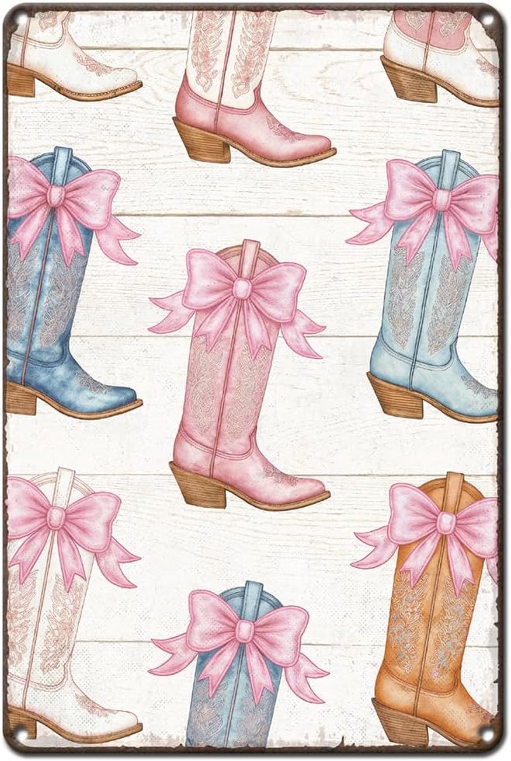 Slaapkamer Tinnen Borden Cowgirl Laarzen Roze Strik Metalen Tinnen Bord Balkon Kantoor Club IJzeren Deurbord Prinses Dames Stijl 20 x 30 cm Kleurrijke Schoenen