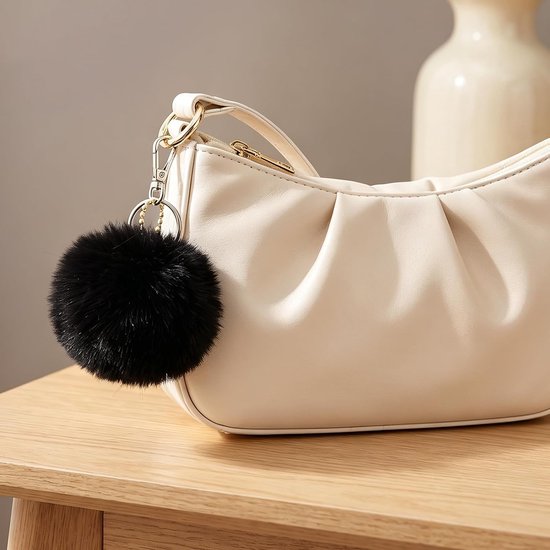6 stuks pompons van imitatiebont met elastische, 7 cm pompon, zwart — afbeelding 3