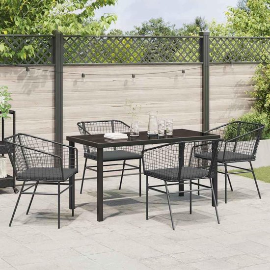 Poly rattan glazen tafelblad buiten eetset moderne zwarte 5 delige set — afbeelding 2