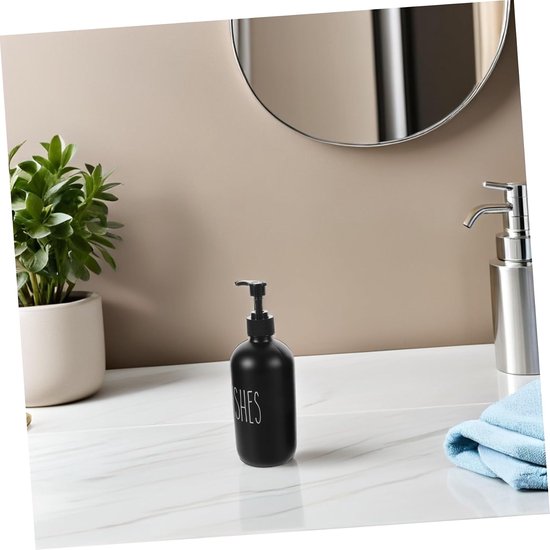 2 Stuks Delige Navulbare Zwarte Zeepdispenser Set met Lekvrije Glazen Pompfles voor Badkamer Keuken Geschikt voor Shampoo Lotion Afwasmiddel Ruimtebesparend — afbeelding 3