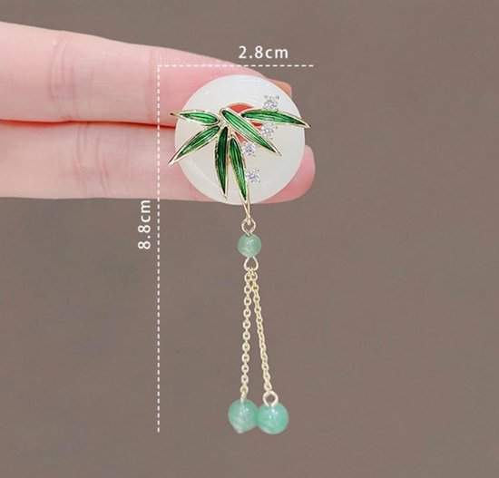 2 Stuks Faux Jade Bamboe Blad Broches, Vrouwen Chinese Stijl Bamboe Blad Kwastje Hanger, Cheongsam Jas Shirt Accessoires — afbeelding 4