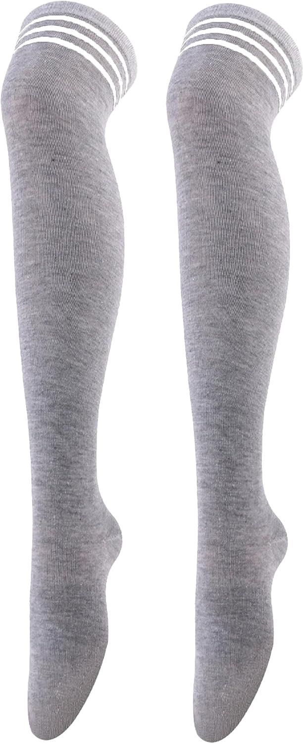 2 paar overknee sokken hoge dij laars kousen vrouwen kniekousen voor meisje cosplay, dagelijks gebruik, (grijs) R