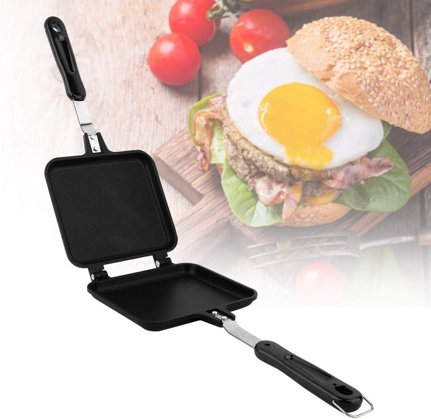 aqxreight Dubbelzijdige Wafelijzerpan met Antiaanbaklaag voor Taartsandwich, Premium Aluminium Bakvorm met Ophanghaak, en Gemakkelijk Schoon Te Maken, Snelle Ontbijtoplossing
