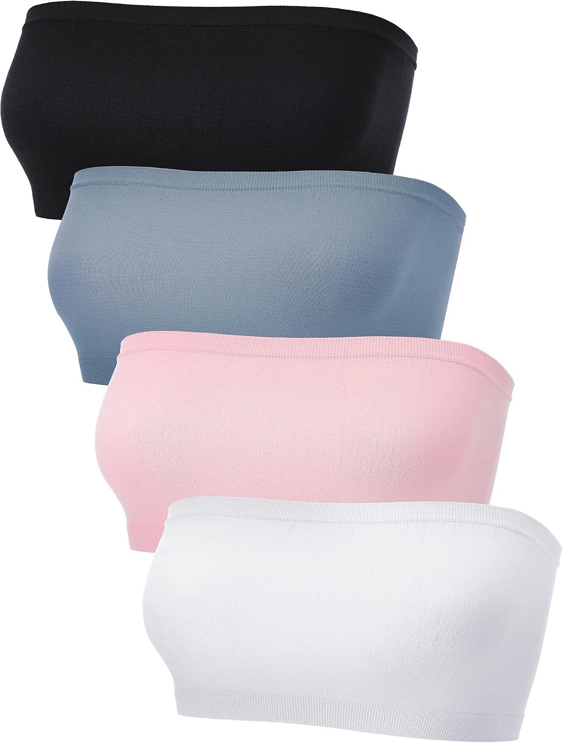 Bandeau-beha voor dames, strapless bralette, naadloze bandeau-beha, ongevoerde stretch top, 4 stuks