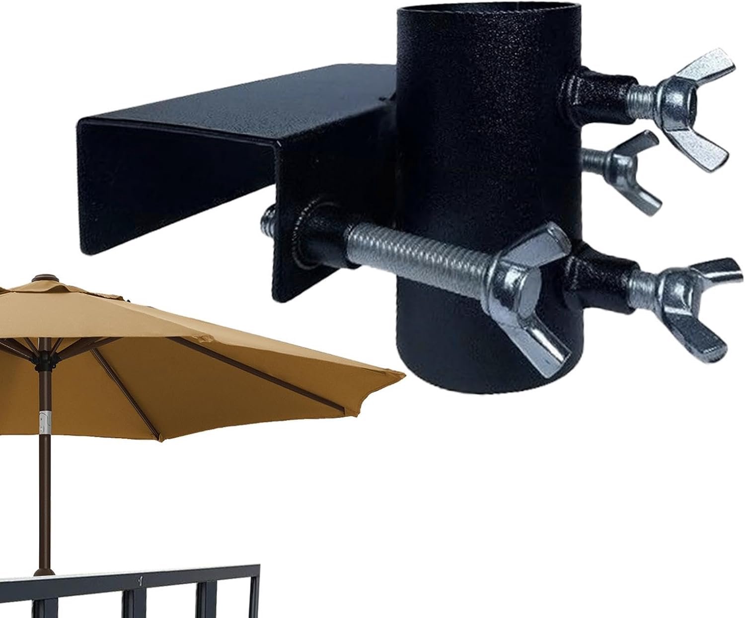 Parasolhouder voor de dakleuning, klemhouder voor parasols en parasols, parasolhouder, voor terras en buiten, tuin, achtertuin, balkon, woning