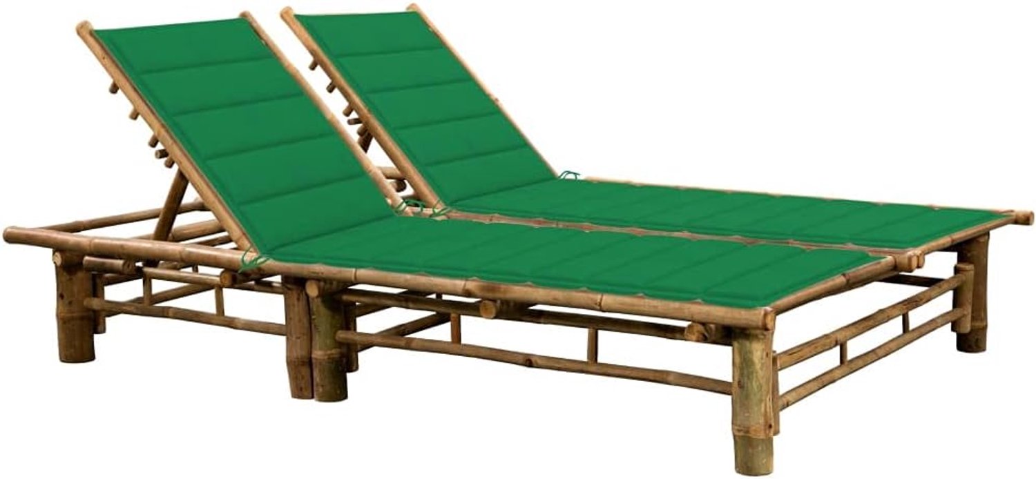 Bamboe ligstoel voor 2 personen met verstelbare rugleuningen en kussens, tuinligstoel van weerbestendig materiaal voor ontspanning buitenshuis, outdoor relax