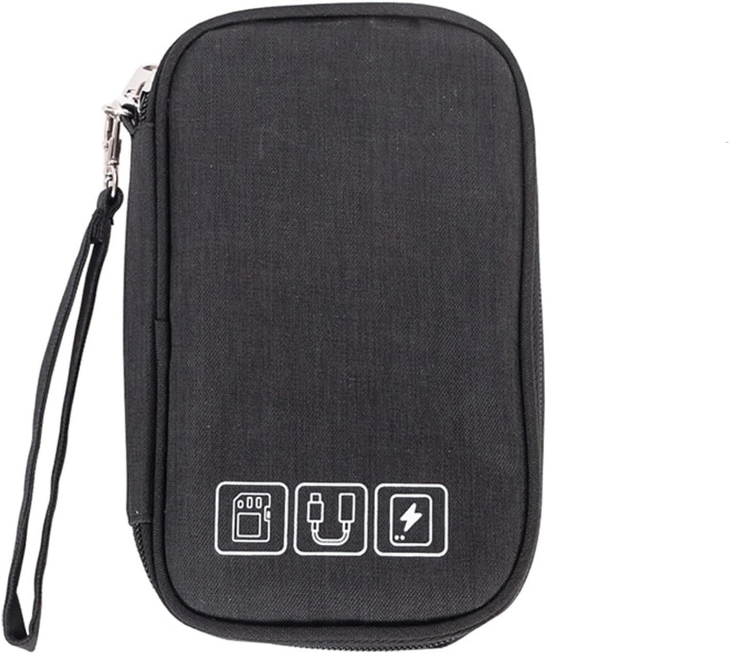 Draagbare kabelorganizer voor reizen, accessoires en opladers - Ideaal voor elektronische apparaten, zwart, 19 x 12 x