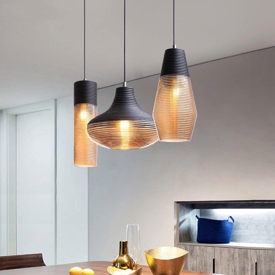 Vintage Boerderij Glazen Hanglampen Eiland Keuken Geribbeld Amberkleurig Glas Turkse Industriële Plafond voor Eetkamer Slaapkamer Restaurant Bar Loft — afbeelding 3