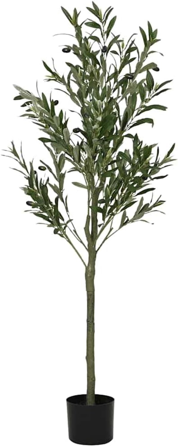 Kunstolijfboom, 120 cm, met 450 bladeren, groene kunstboom van vezels en PE-stam, onderhoudsvriendelijke plant in stevige cementpot voor woonkamer, kantoor of entree
