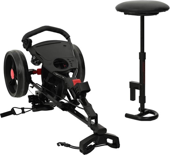 Golftrolley met zitting, inklapbaar, zwart, ijzeren frame, 95 x 69 x 114 cm, golftrolley met voetrem — afbeelding 5