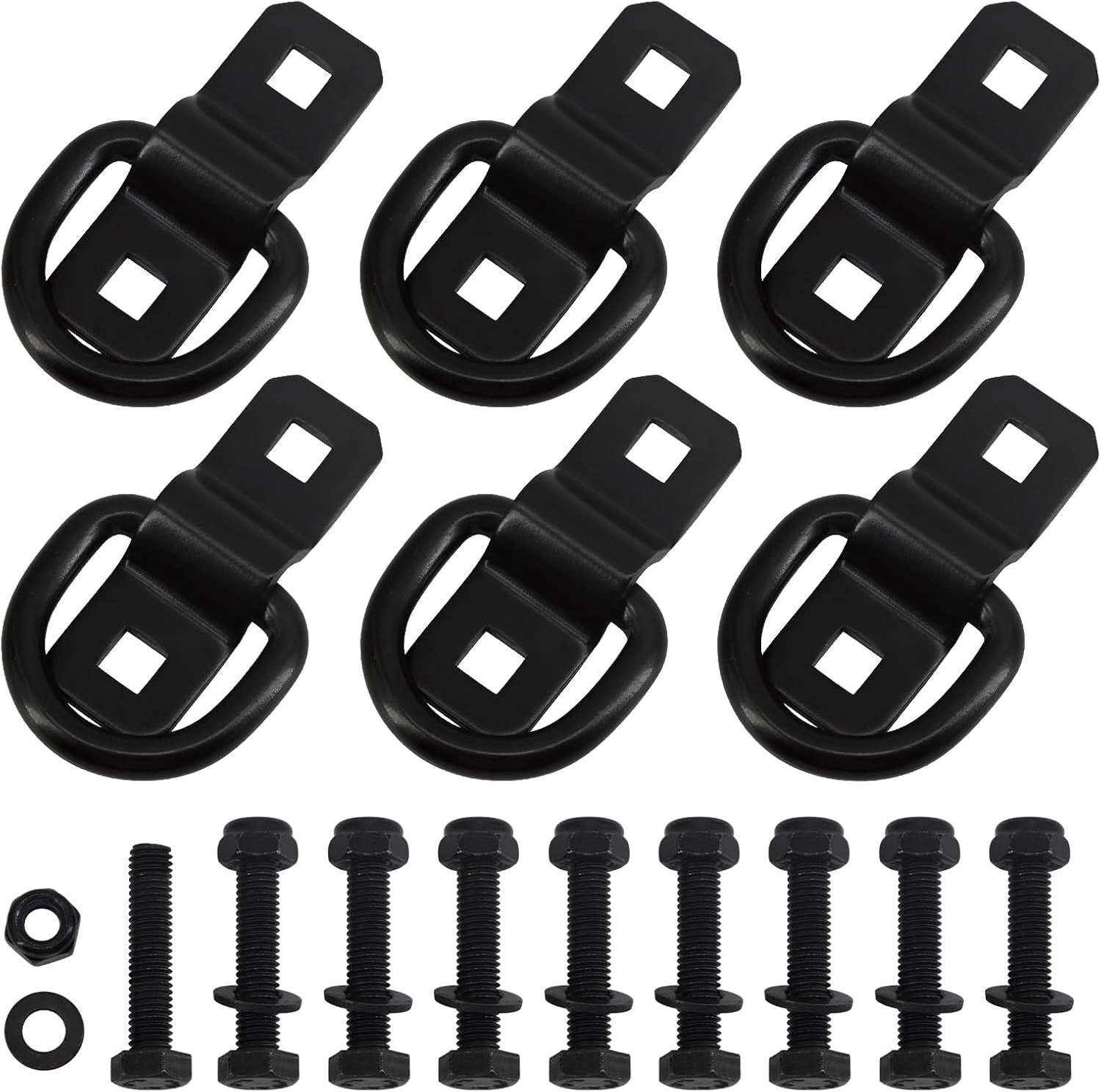 Zware D-ring spanankers van staal - 6 stuks, 6000 lbs capaciteit voor aanhanger, vrachtwagen, boot, bestelwagen, RV, ATV, SUV en motorfiets cargo controle met montagebeugel
