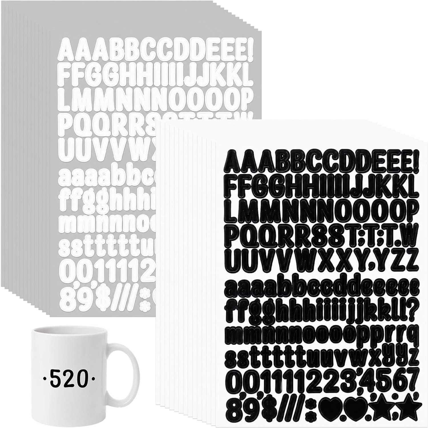 28 vellen letters, cijferstickers, zelfklevende alfabetstickers