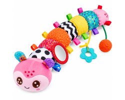Sensorisch Babyspeelgoed - Muzikale Rups Knuffel - Activiteitenspeelgoed Baby met Rammelaar, Bijtring en Spiegeltje - Grijpspeelgoed voor 0+ Maanden - Roze