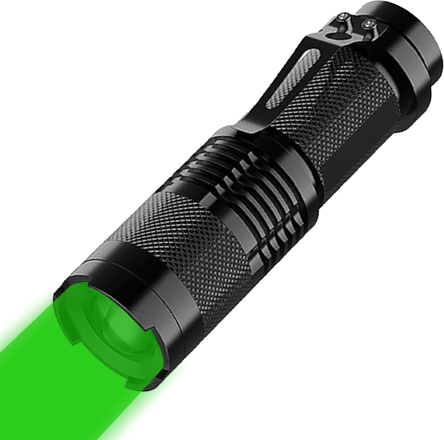 Mini LED-zaklamp groen/rood/blauw licht, 3 lichtmodi, waterdicht zoombaar flitslicht voor buiten, robuuste metalen zaklamp voor kamperen, nachtobservatieactiviteiten, noodgebruik (groen)