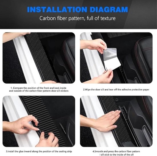 5 stuks dorpelbeschermers voor BMW M5 F10 2010-2016, beschermfolie van koolstofvezel voor dorpel stootplaat sticker welkomststicker pedaal — afbeelding 5