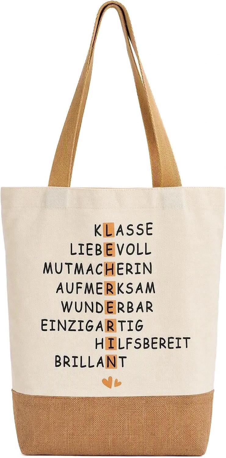 Jute tas als cadeau voor lerares, bedankje voor afscheid, milieuvriendelijk, persoonlijk, origineel en praktisch voor schoolgebruik