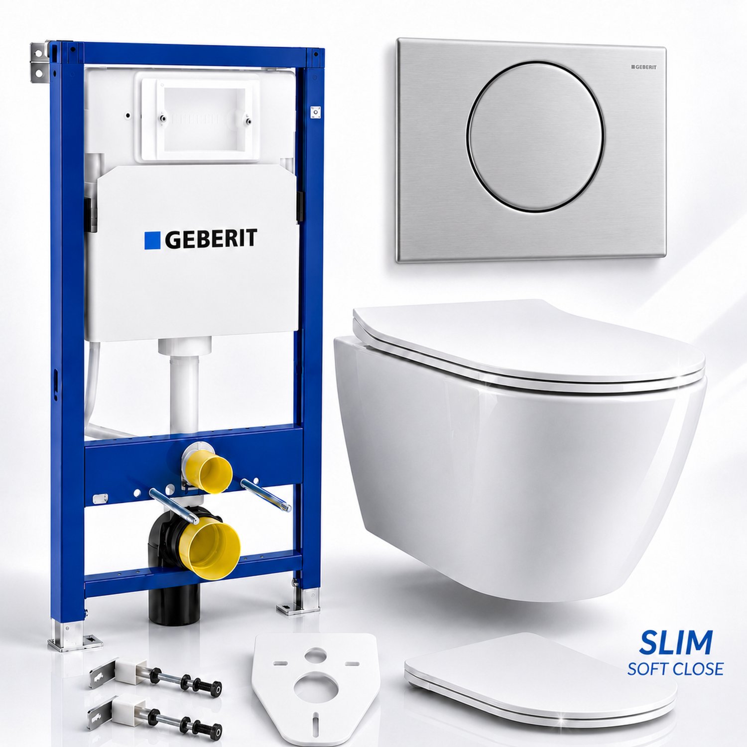 Badland toiletset - Geberit Duofix Basic Delta - ROLO wit - Delta10 rond RVS - 115108001