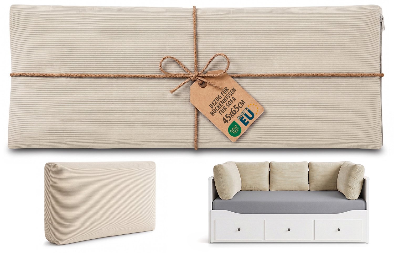 Kussenhoes sierkussen 65x45 cm alleen hoes zonder vulling vulling niet inbegrepen rugkussen voor bank sofa fauteuil woonkamer slaapkamer afneembaar Beige Cord