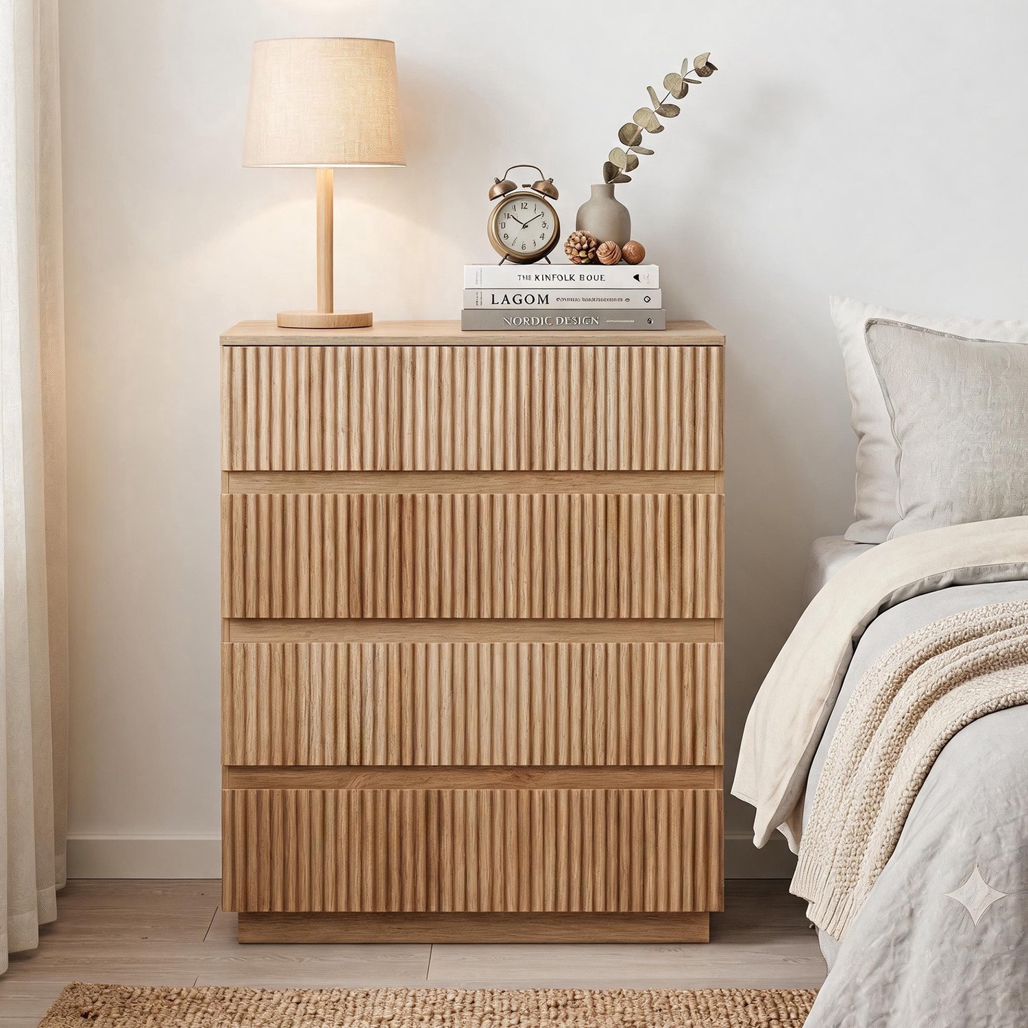 LEADZM Ladekast met 4 lades - Eiken - 60 x 38 x 78 cm - lamellendesign