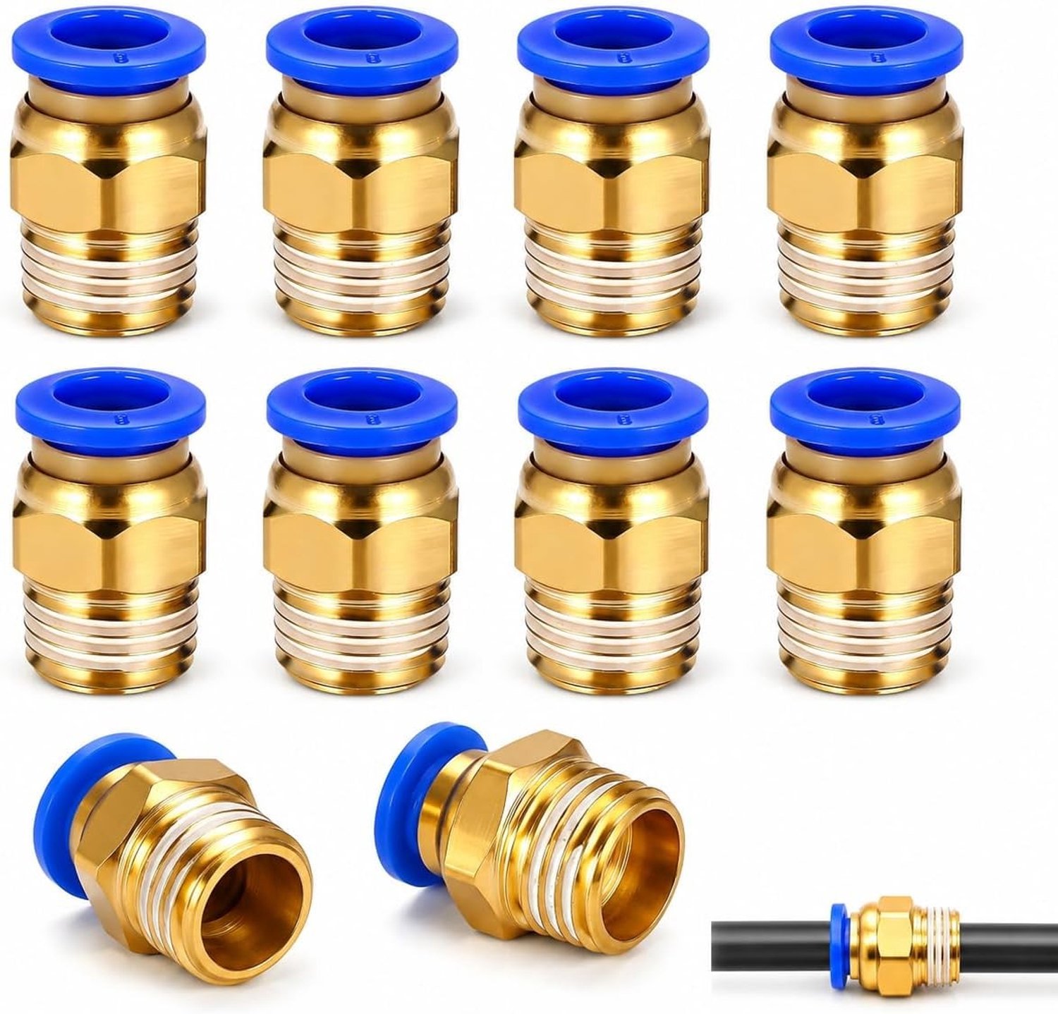 Pneumatische Snelle Aansluitingen 8mm x 1/4 BSP Mannelijk, Messing Connector met Dichtring voor Gecomprimeerde Lucht, Slangen en Compressoraccessoires voor Industrie en Automatisering