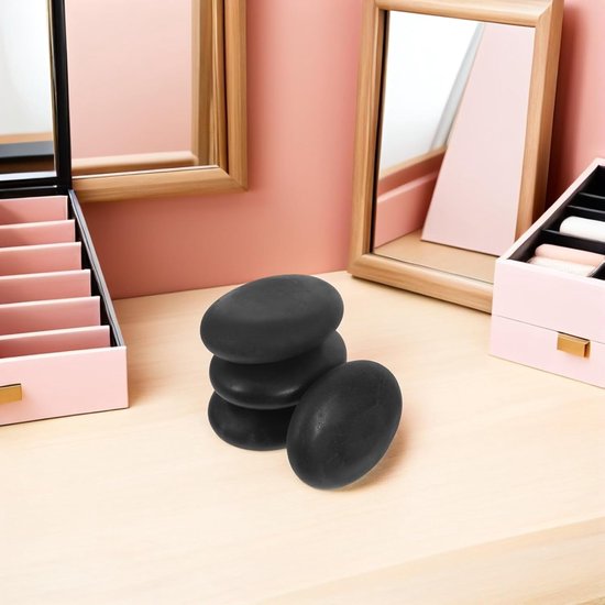 4 Stuks Delige Basalt Hot Stone Massage Set met Warmtebehoud Ergonomische Natuurlijke Massagestenen voor Voetmassage Schoonheidssalon Gebruik voor Essentiële Olie — afbeelding 4