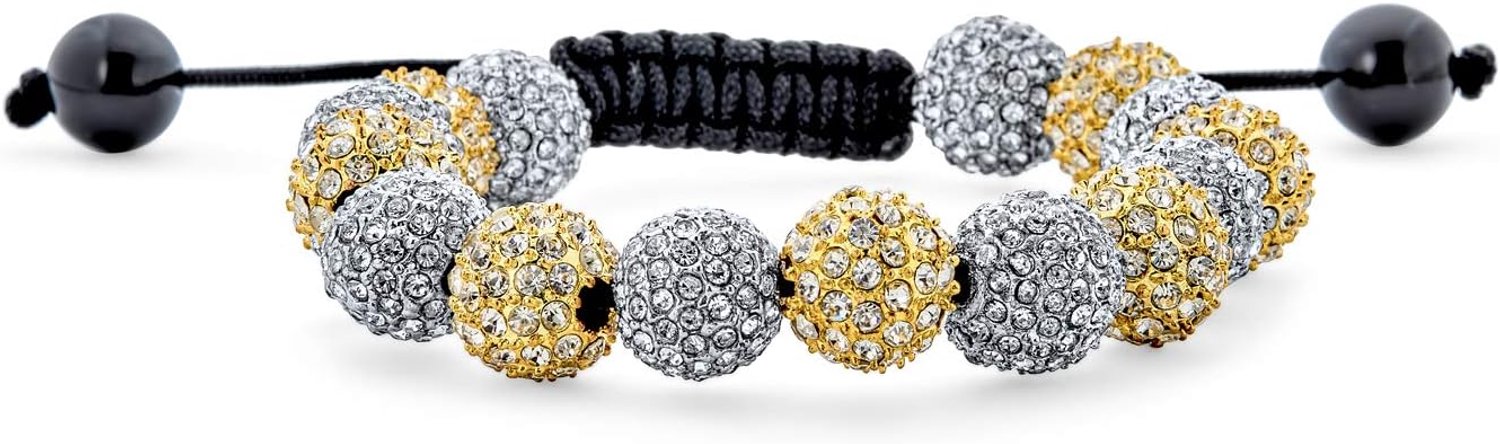 Blauw Wit Of Goud Tone Pave Crystal Disco Ball Shamballa Geïnspireerd Armband Voor Vrouwen Mannen Verstelbare Cord String, Eén maat, Kristal, Onyx