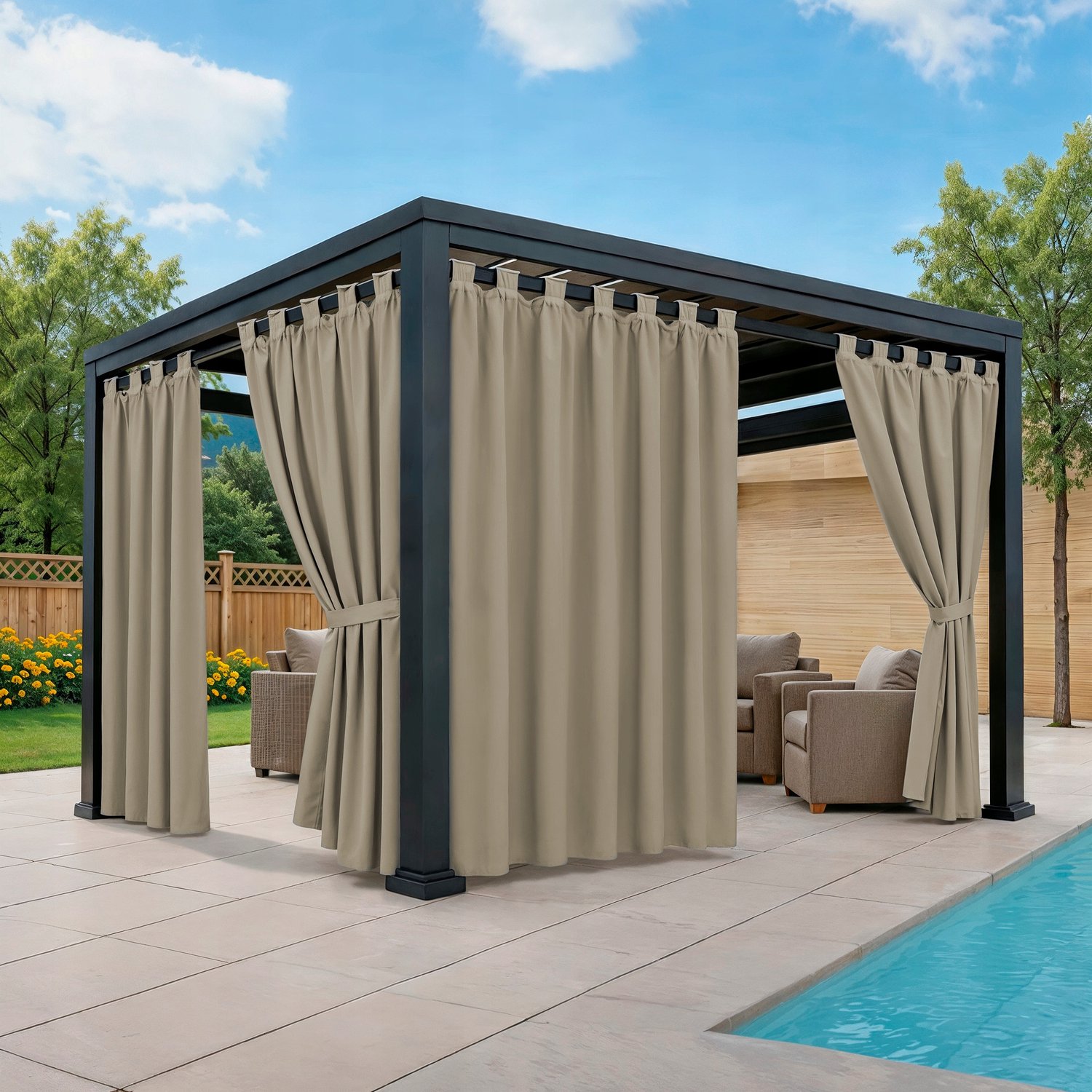 Waterdicht Terras Gordijn Beige 155x250cm met Klittenband & Sjerp