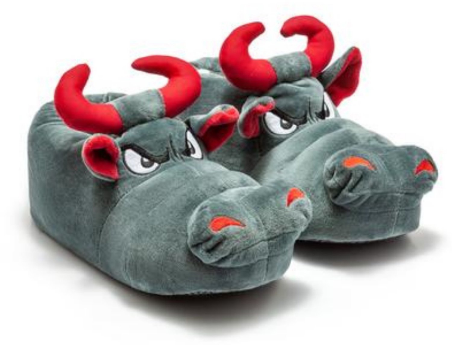 Berussa - Twigy Stier Pluche Dierenpantoffels Dames & Heren - Antislip Sloffen - Grijs - Maat 36-41 - Origineel Cadeautje / Cadeau voor Hem & Haar