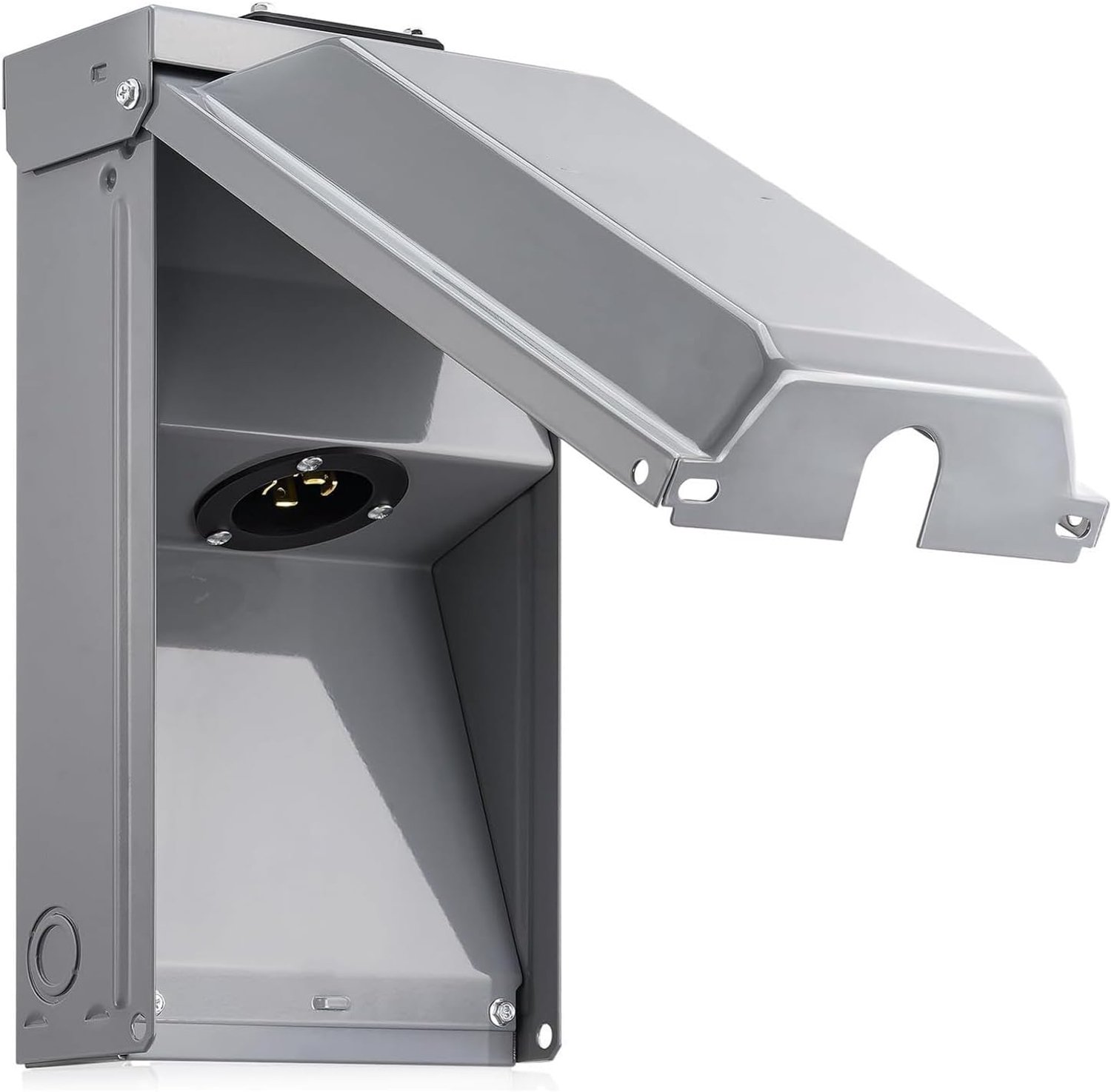 Hyuduo 30Amp Generator Stopcontactdoos, Roestvrijstalen Weerbestendige Behuizing voor Gebruik Buitenshuis met Uitbreekgaten voor 6 Tot 12 AWG Draad