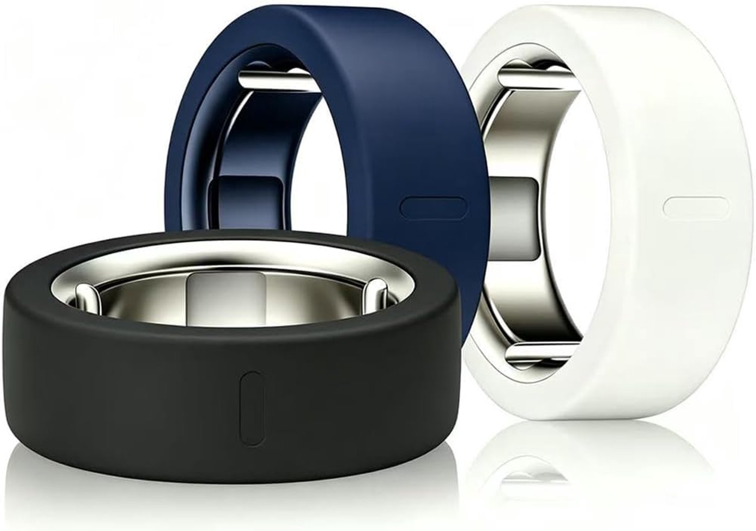Yiko Siliconen hoezen compatibel met Oura Ring 5, 3 stuks smart-ring beschermhoezen, zachte, krasbestendige beschermhoezen, slijtvast, elastisch (zwart + donkerblauw + wit, S (maat 6-11))