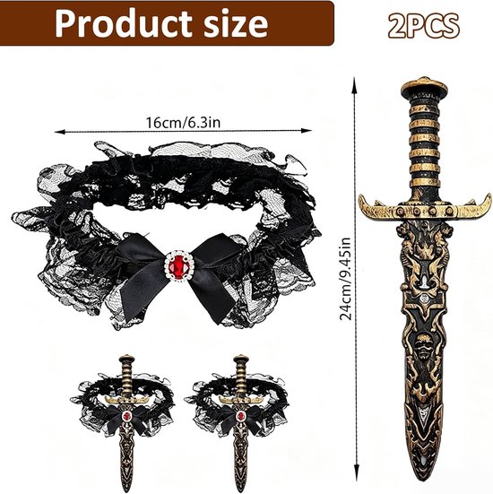 2 Stuks Piraat Zwaard Dijbeenkoker met Kanten Jarretier en Strik, Verkleedaccessoire voor Vrouwen, Geschikt voor Carnaval, Halloween en Rollenspellen — afbeelding 4