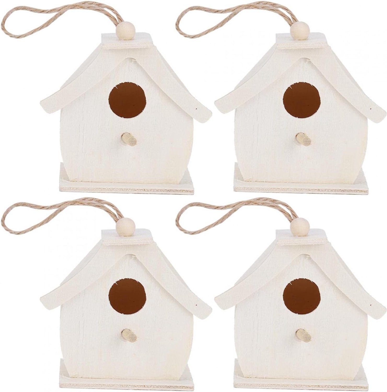 Mini Vogelhuis, Uniek Uiterlijk Ontworpen Mooie Textuur Houten Hangende Vogelnesten Ornamenten met een Stevig Ophangkoord voor Buiten Tuin Balkon Binnenplaats 4st