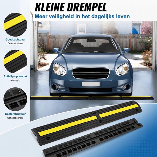 4 stuks rubberen 1-kanaals kabelbrug in zwart geel, drop-over kabelgoot voor vloer, garage, werkplaats en evenementruimte — afbeelding 2