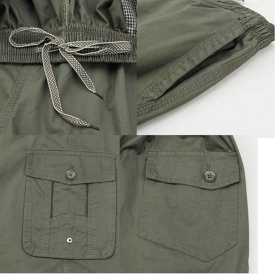 Mens Katoen Losse Fit Volledige Elastische Twill Cargo Korte Broek met Trekkoord — afbeelding 2