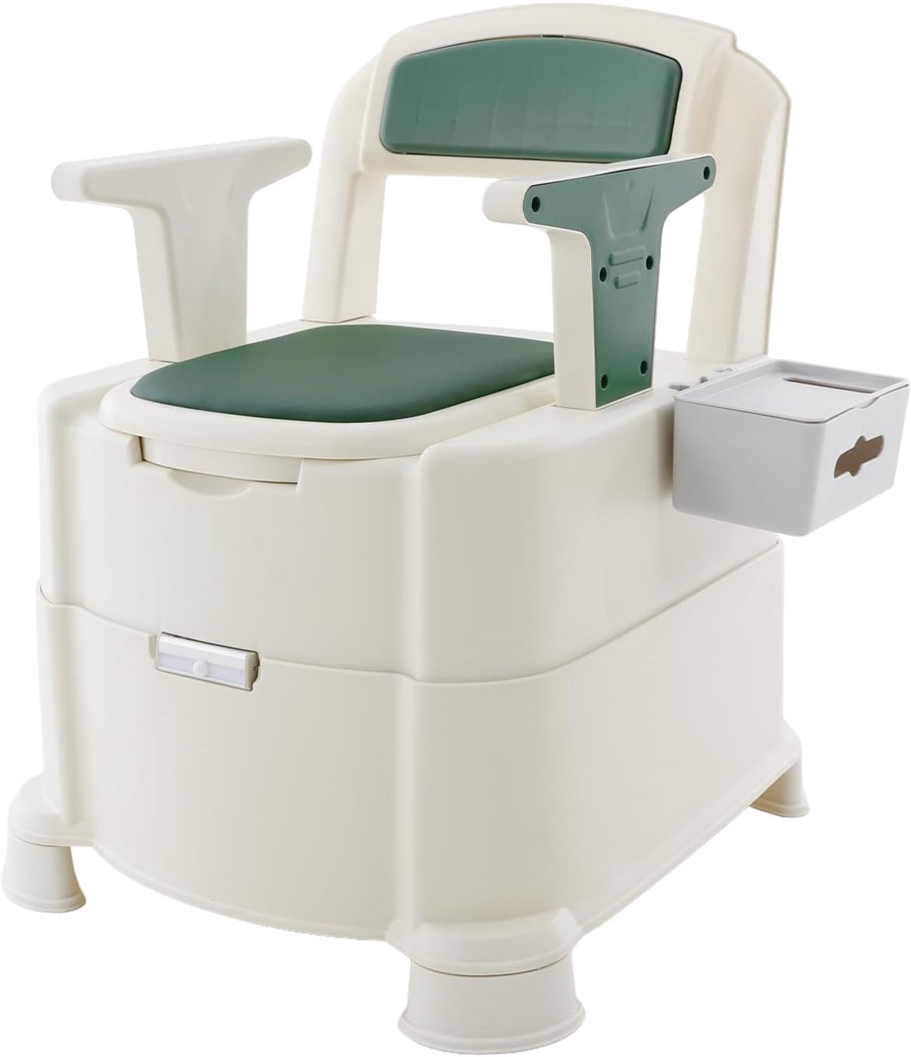 Draagbaar toilet voor volwassenen, bedtoiletstoel met sensorlicht, afneembare armleuning en zakdoekdoos, geurpreventie voor camping, caravan (groen)