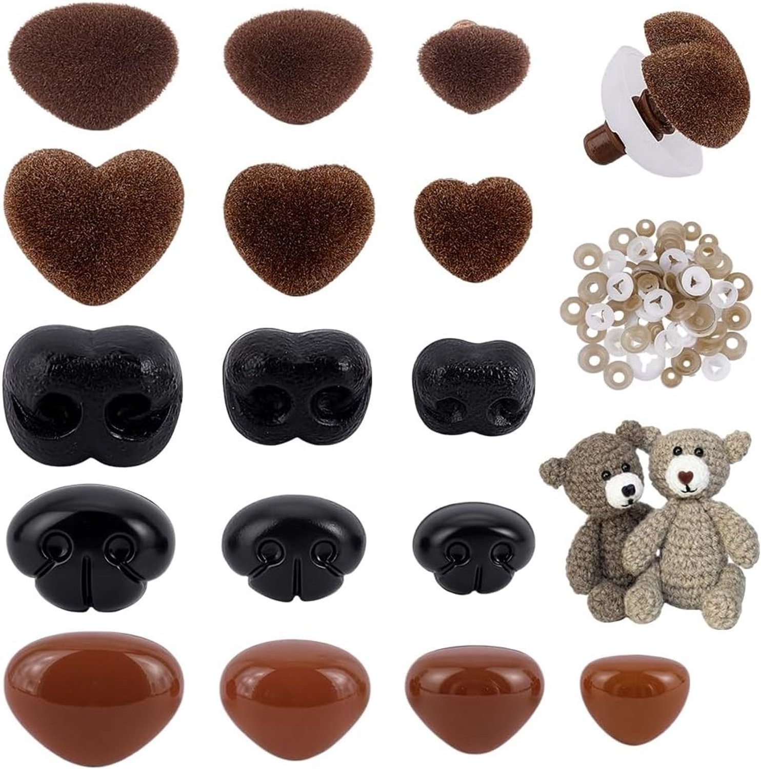 64 Stuks Veiligheidsneusjes voor Haakdieren - 10~18mm Zwart/Bruin - Amigurumi, Knuffeldieren en Poppen Craft