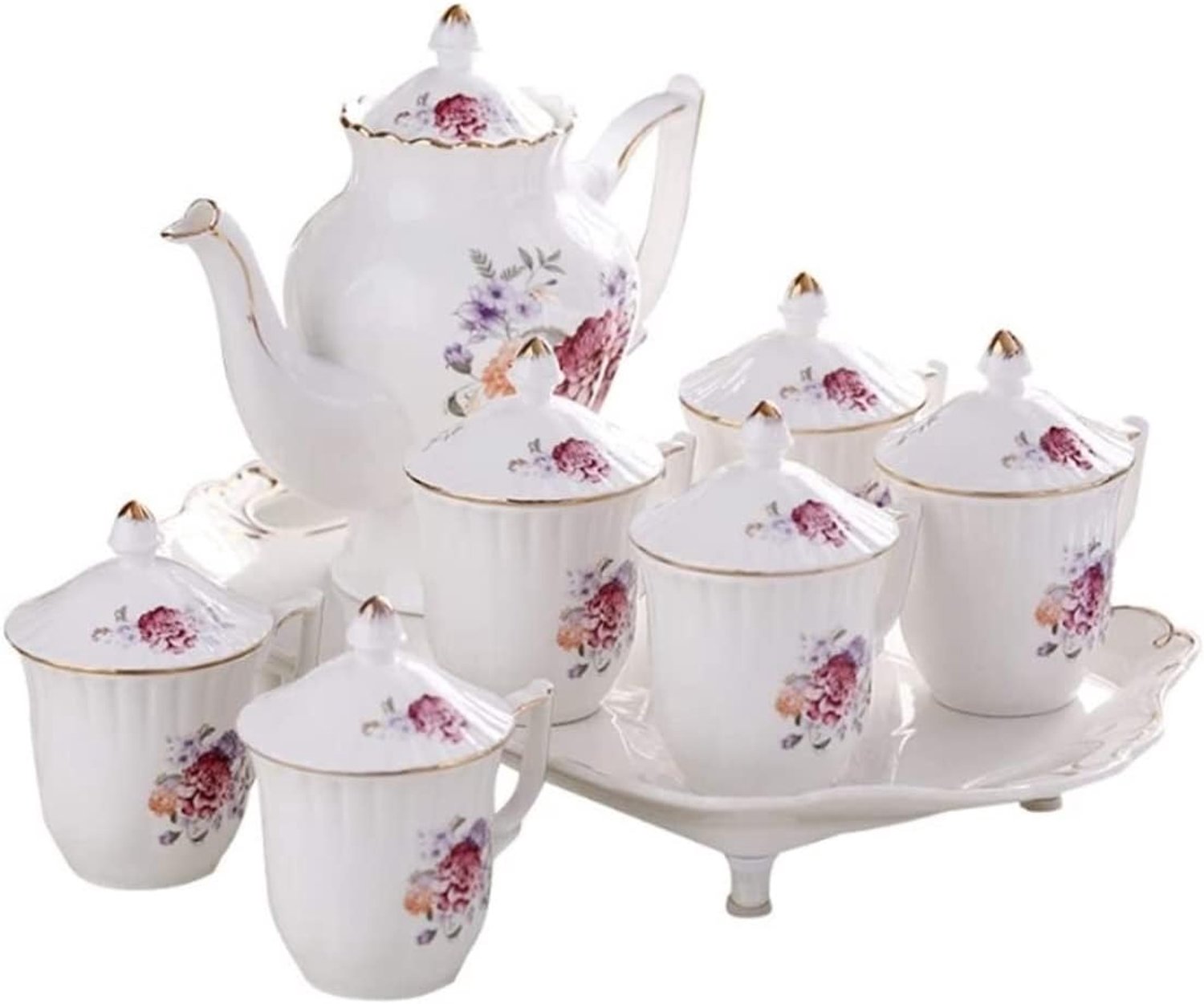 Theeservies Set Bloem Porselein Koffie Thee Set Een Stuk Grote Thee Pot 6 Koffiekopjes Met Lade Thuis Europese Bone Porselein Theewaar Thee Set Theepot