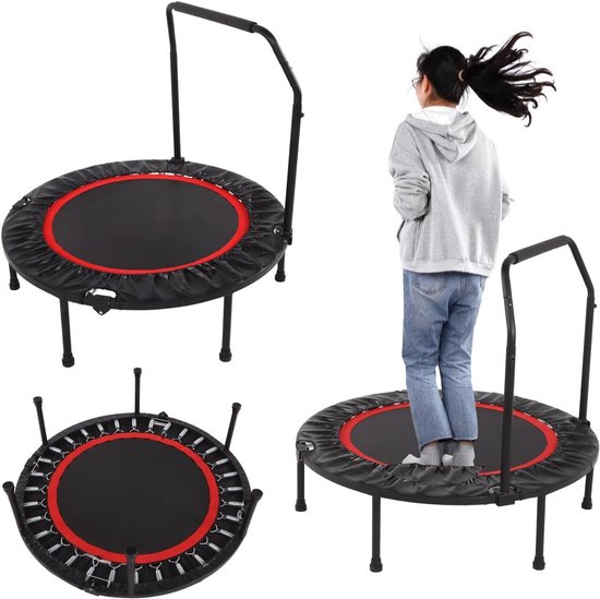 lyrlody Opvouwbare Trampoline voor Volwassenen en Kinderen, 32 Dikke Stalen Veren met Verstelbare Armleuningen van Schuim, Draagvermogen van 150 Kg, Rubberen Antislipvoetjes — afbeelding 2