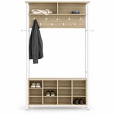 Aiverig® Kapstok met Schoenenrek en Zitbank - Staand Halmeubel - 13 Haken - 14 Vakken - Eikenlook Wit - 108 x 31 x 187 cm