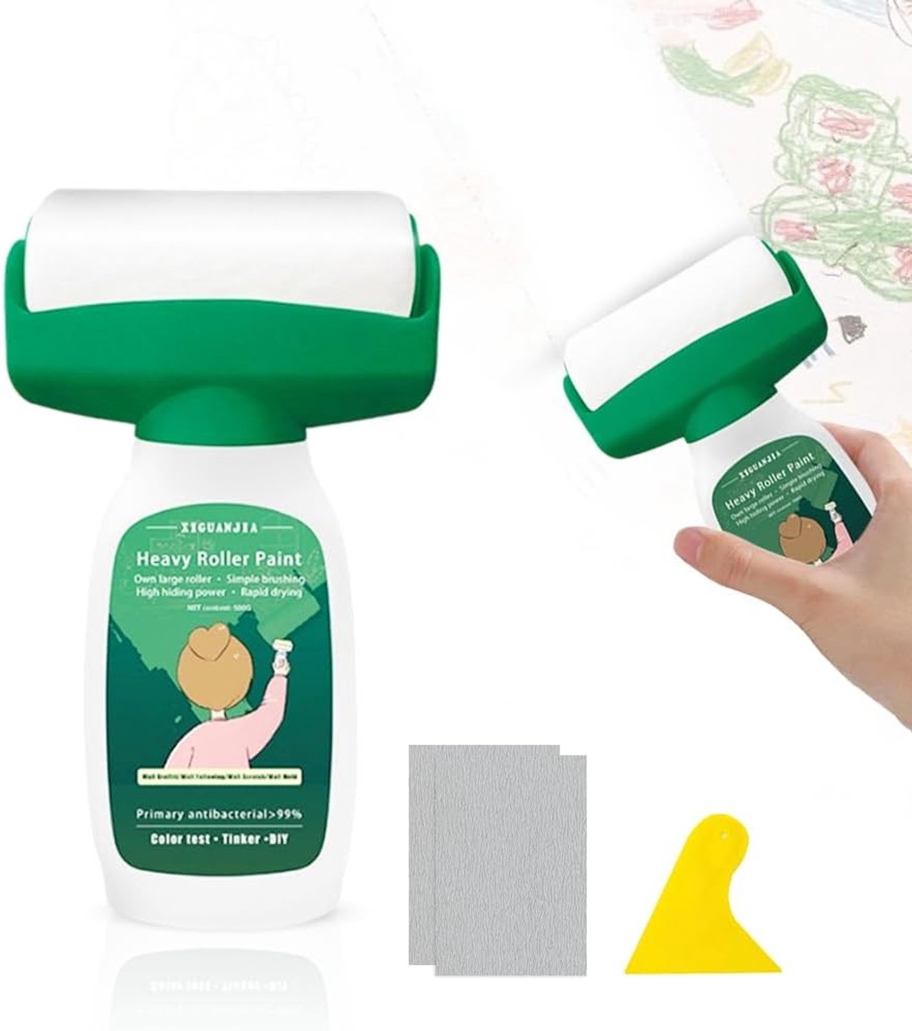Witte Muurverf Reparatiepasta 500g met 2-in-1 Rollerborstel voor Vlekken, Scheuren en Graffiti, Ideaal voor Muurherstel en Onderhoud