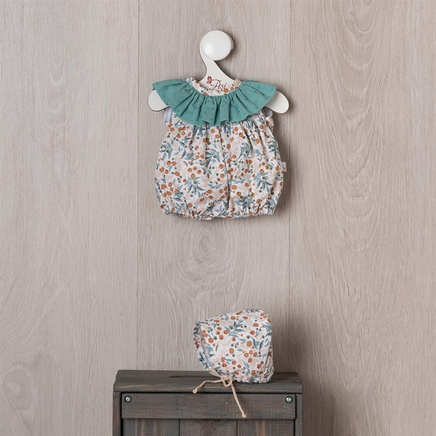 Asi Doll Clothing: SUMMER BODYSUIT and BONNET 34x30x2cm, in Fabric, in Bag, 3+
