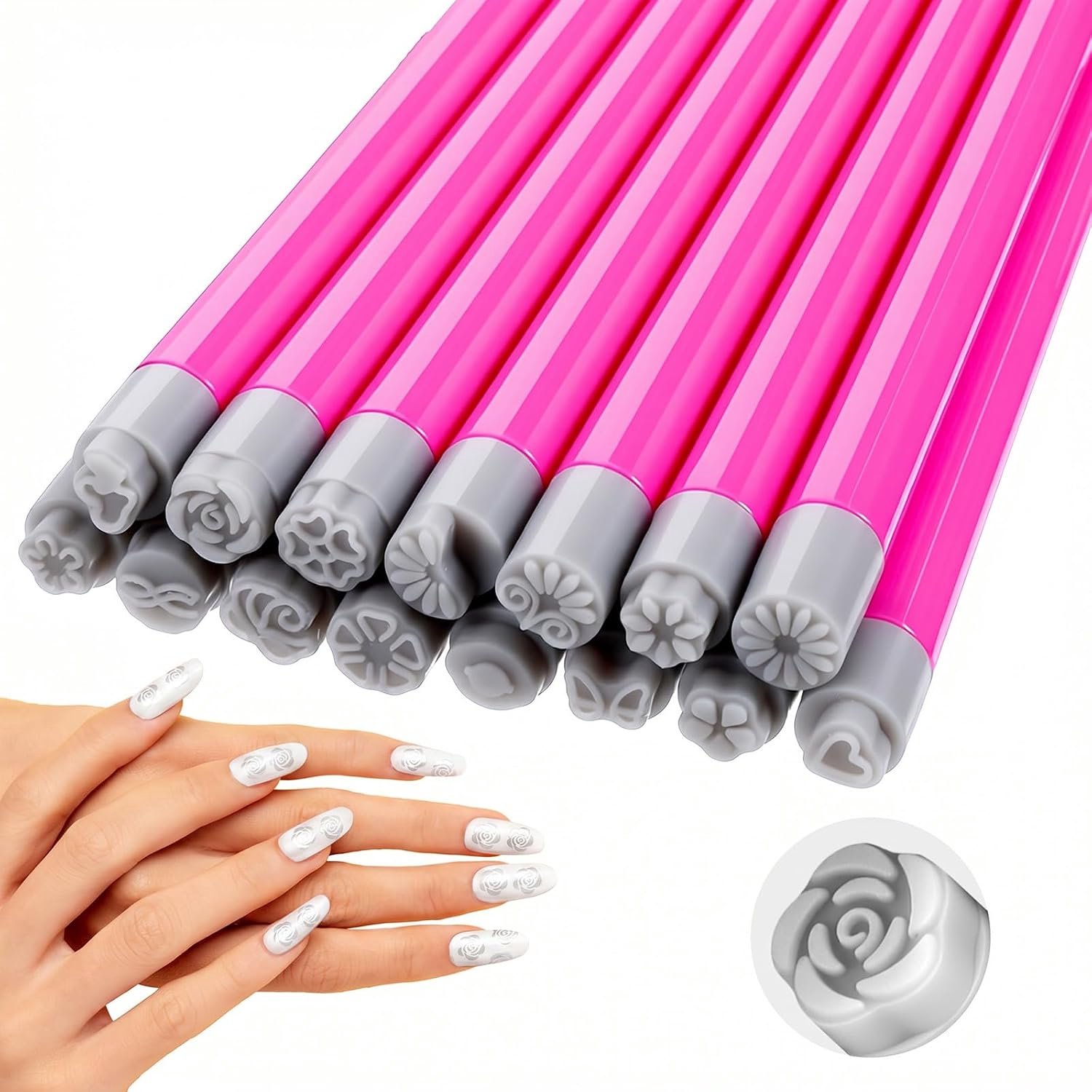 Oruola Nagellakstiften, set van 15 stuks, 3D-nagelkunst, stempelstiften van siliconen, voor doe-het-zelf nagelkunst, handwerk, 15 verschillende patronen voor verschillende gelegenheden